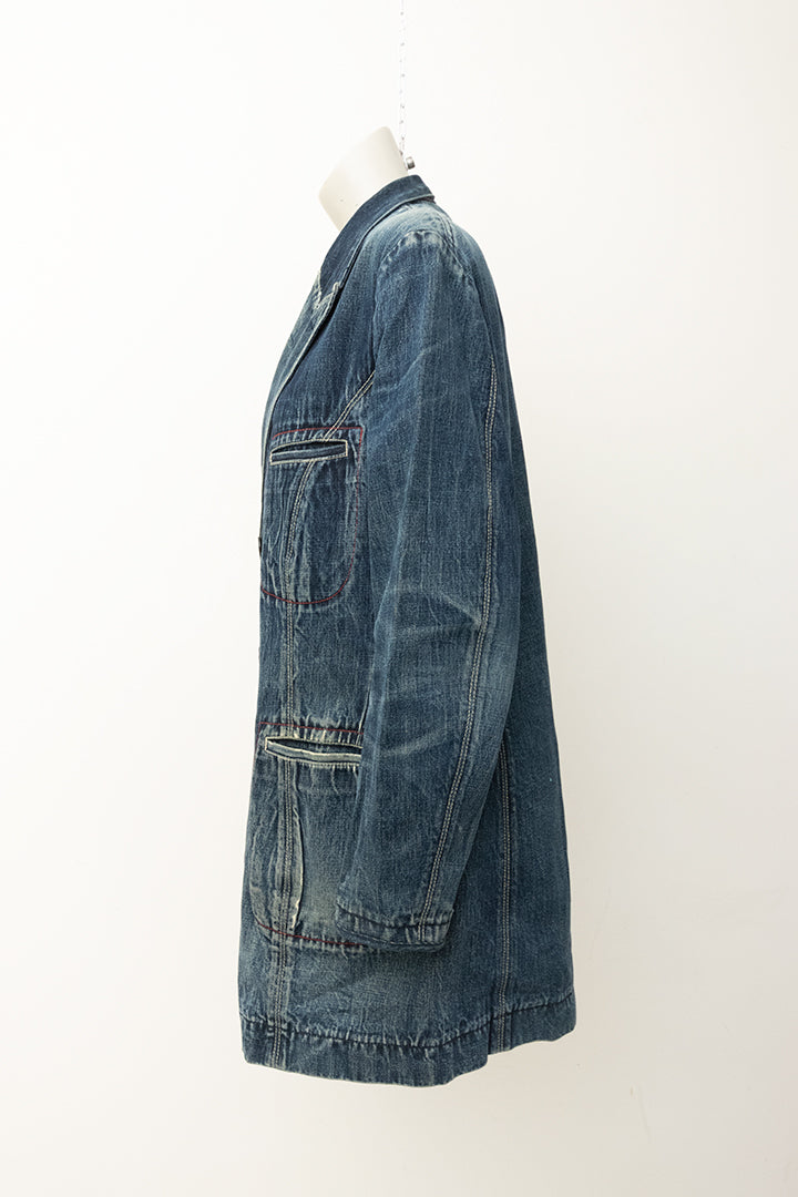 Yohji Yamamoto lange denim double breasted heren blazer