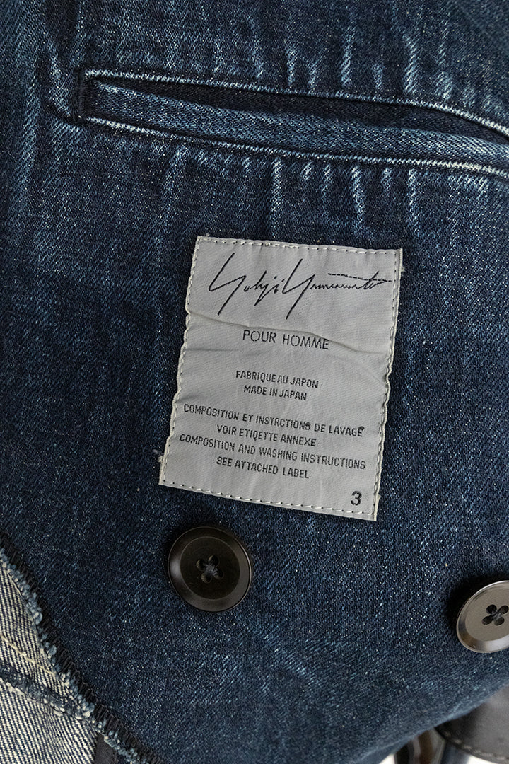 Yohji Yamamoto lange denim double breasted heren blazer