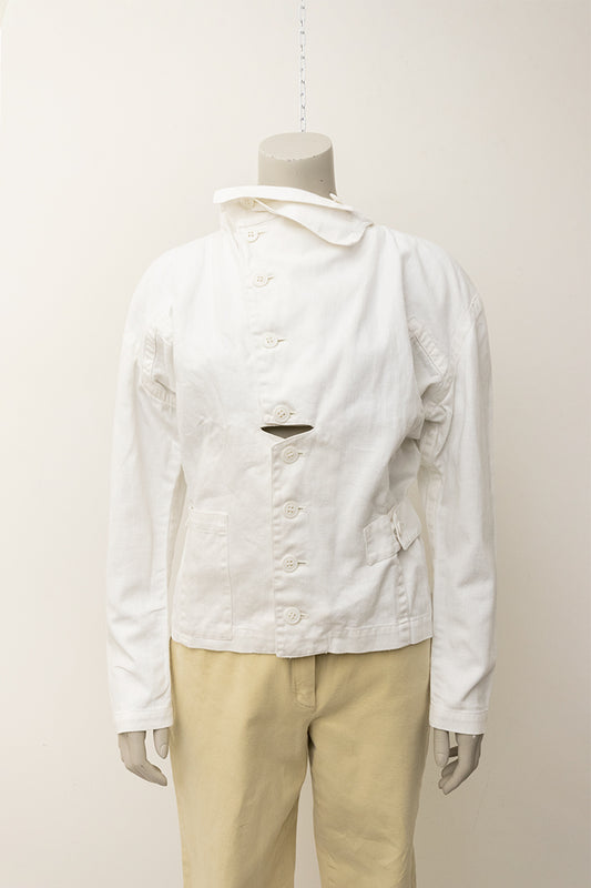 Yohji Yamamoto wit cut-out jasje van ramie-katoen
