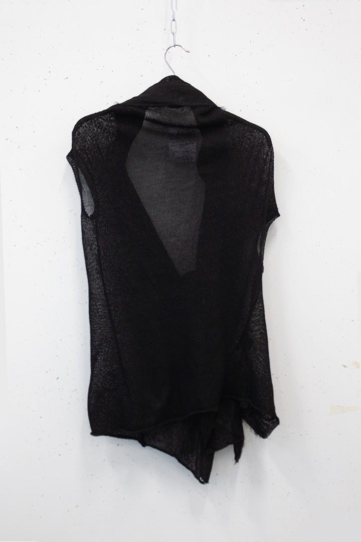 Yohji Yamamoto mouwloos frailed vestje met geknoopt detail