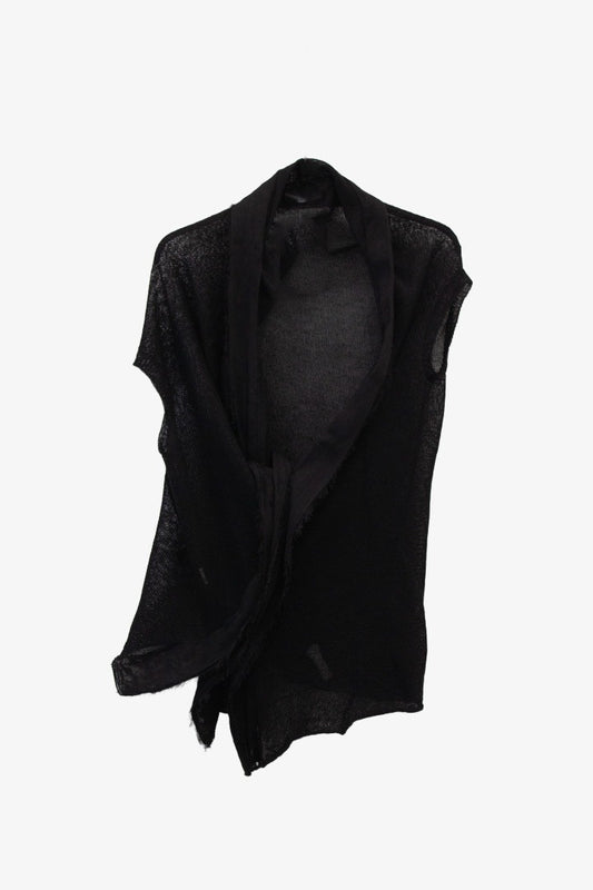 Yohji Yamamoto mouwloos frailed vestje met geknoopt detail