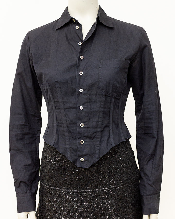 Yohji Yamamoto zwarte blouse korset-model met baleinen