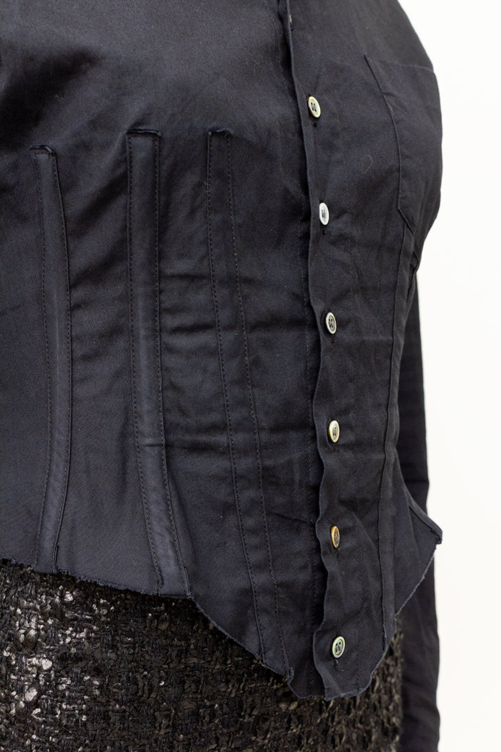 Yohji Yamamoto zwarte blouse korset-model met baleinen