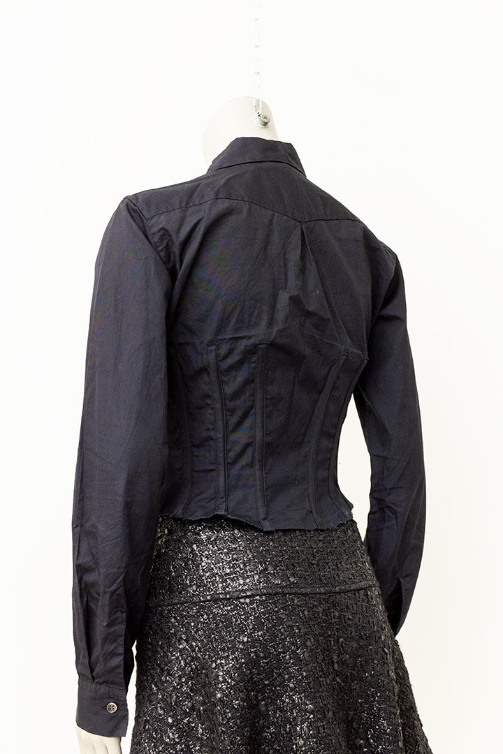 Yohji Yamamoto zwarte blouse korset-model met baleinen