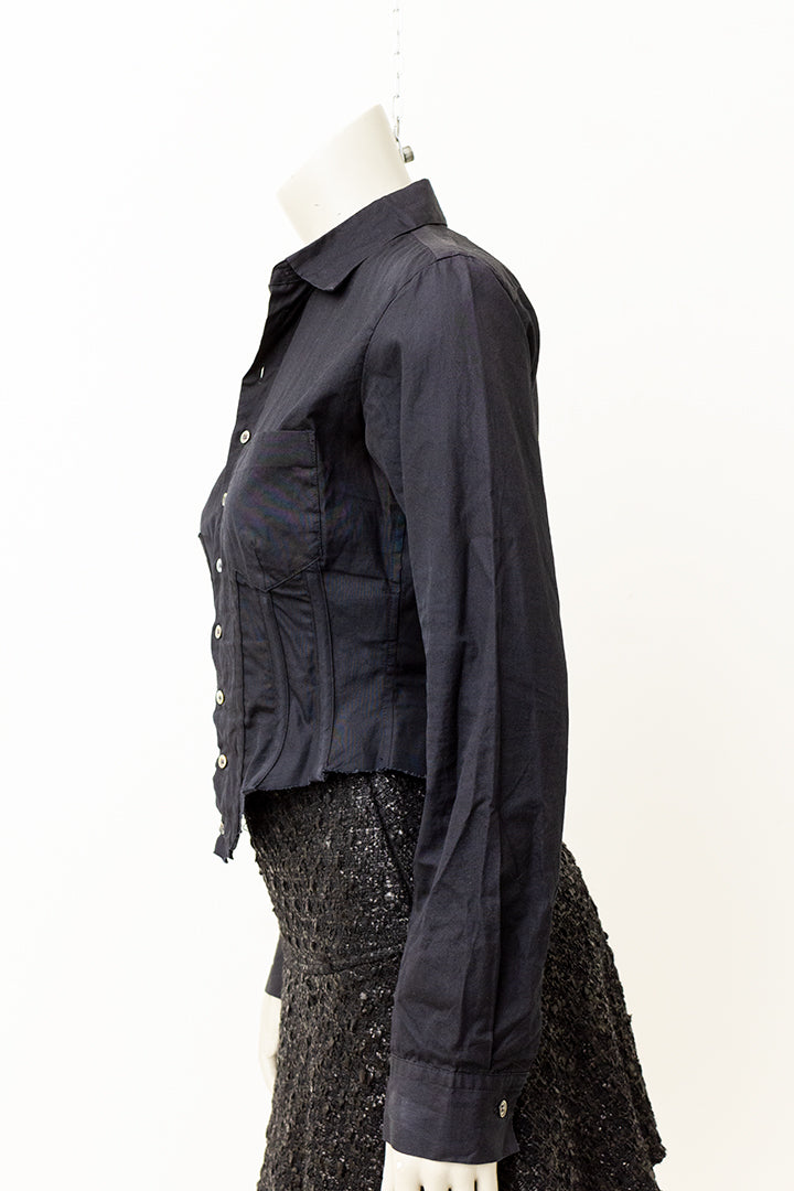 Yohji Yamamoto zwarte blouse korset-model met baleinen