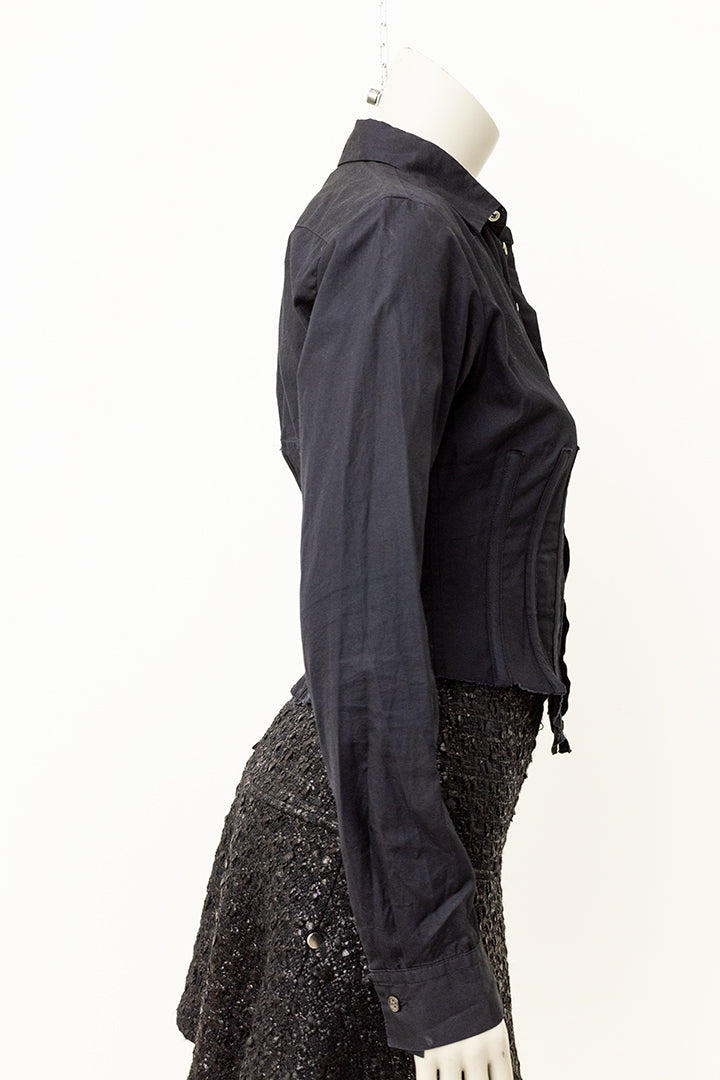 Yohji Yamamoto zwarte blouse korset-model met baleinen