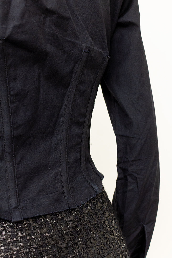 Yohji Yamamoto zwarte blouse korset-model met baleinen