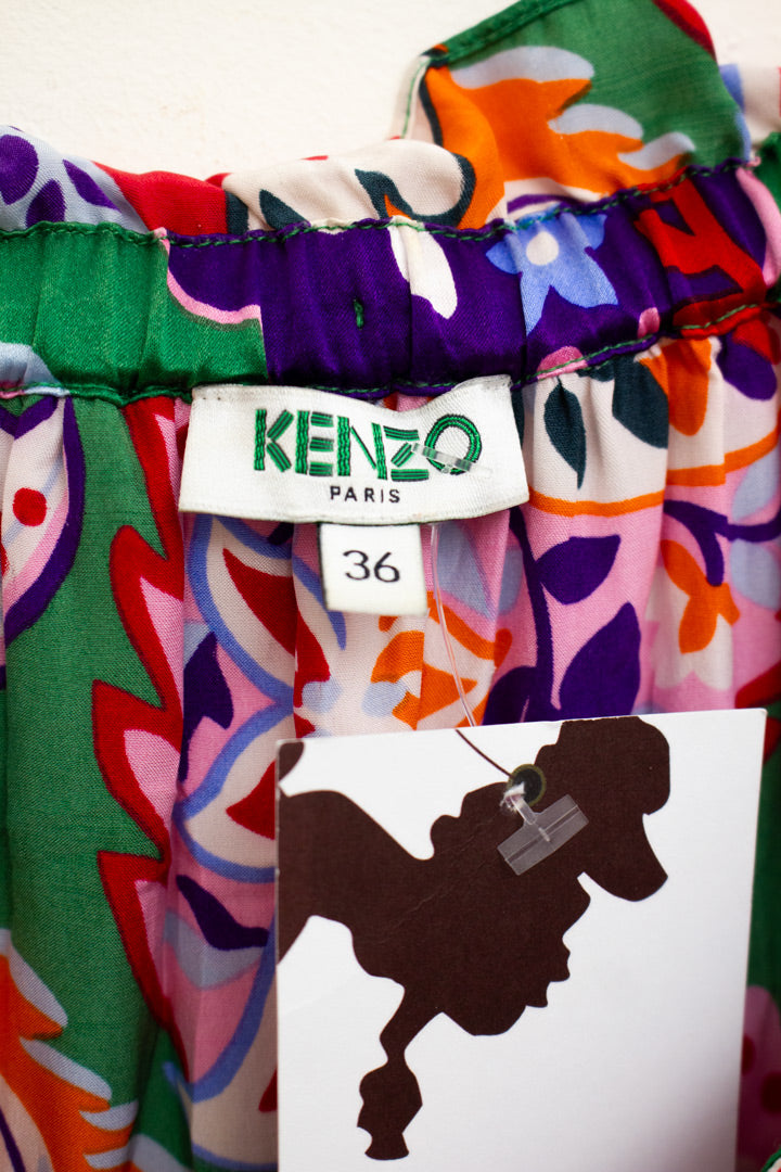 Zijden Kenzo rok met rijke groen gekleurde print