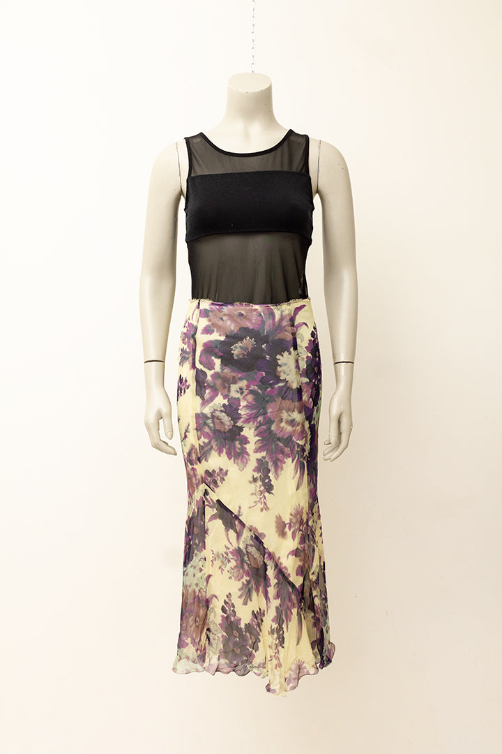 Zijden midirok met bloemen beige/paars Dries van Noten