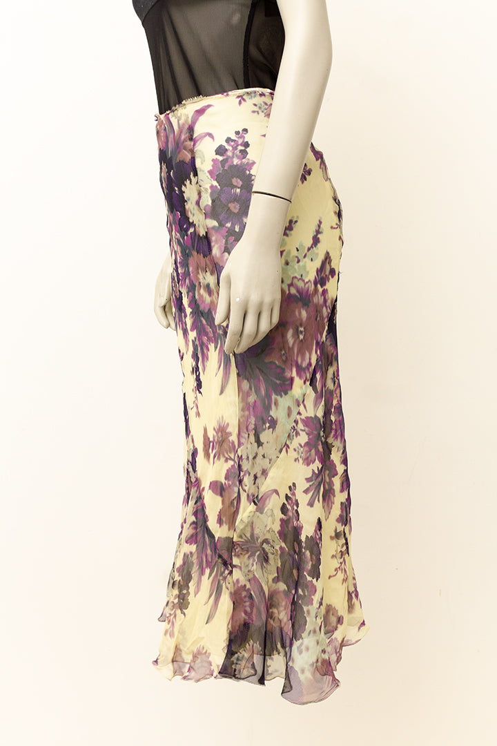 Zijden midirok met bloemen beige/paars Dries van Noten