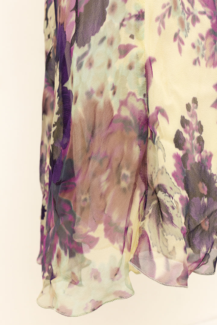 Zijden midirok met bloemen beige/paars Dries van Noten