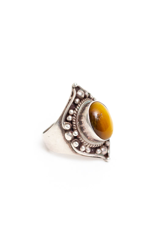 Zilveren ring met edelsteen tijgeroog vintage
