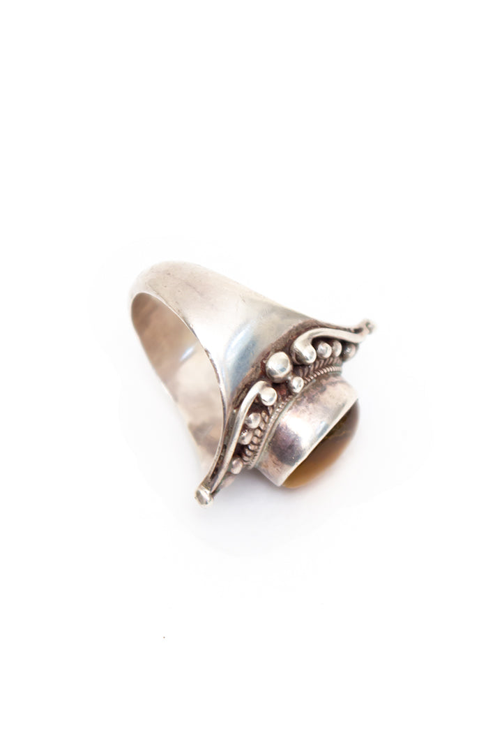 Zilveren ring met edelsteen tijgeroog vintage