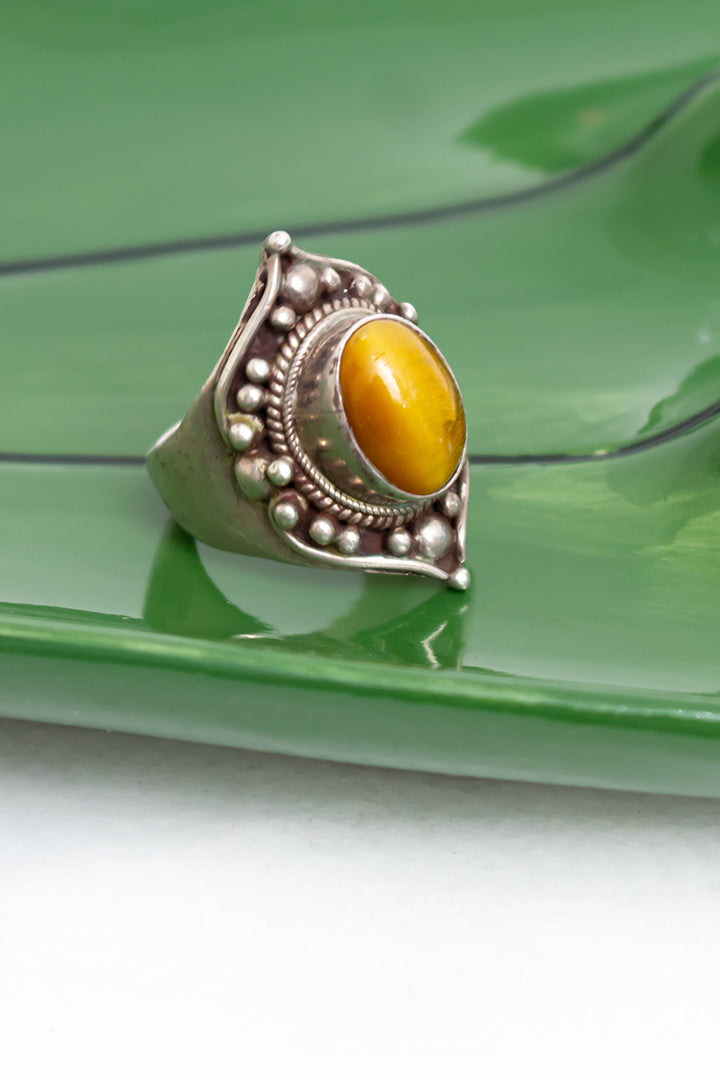 Zilveren ring met edelsteen tijgeroog vintage