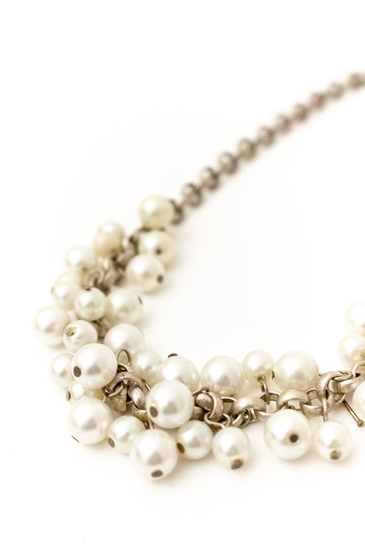 Zilverkleurige chain ketting met faux parels