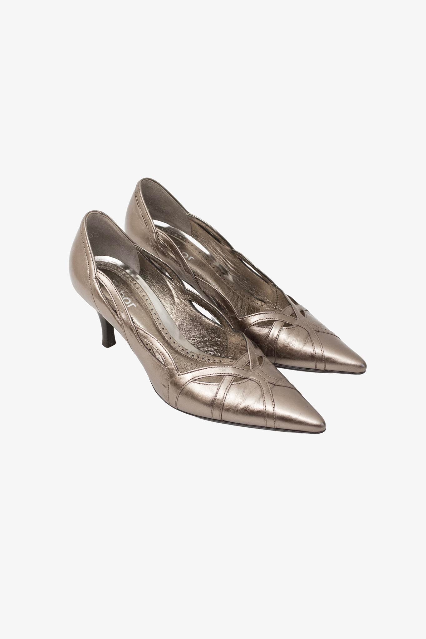Zilverkleurige metallic leren Gabor pumps maat 37 (nieuw)