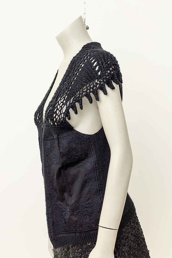Zwart vintage gebreid gilet Dries van Noten