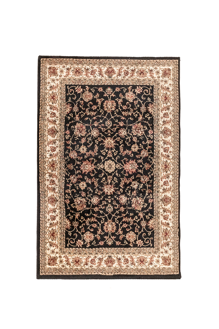Zwart vloerkleed met sierlijk bloemenmotief 170x120 cm