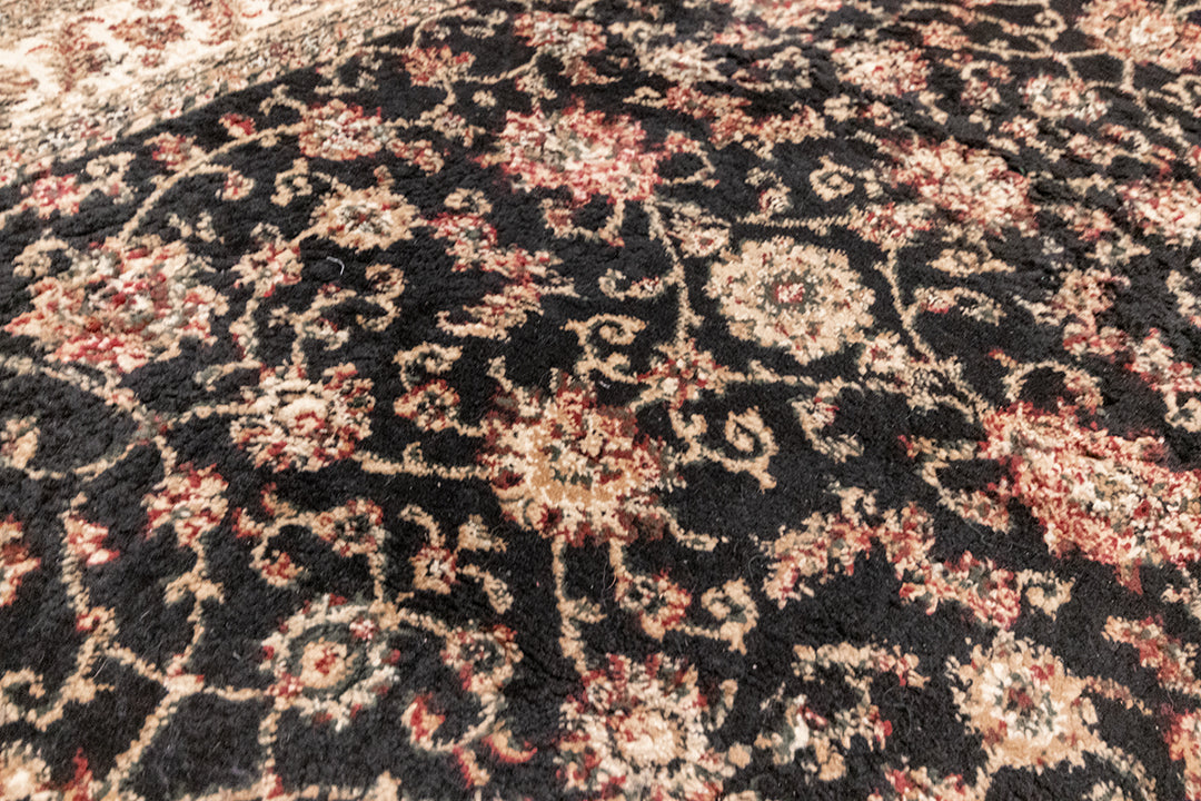 Zwart vloerkleed met sierlijk bloemenmotief 170x120 cm