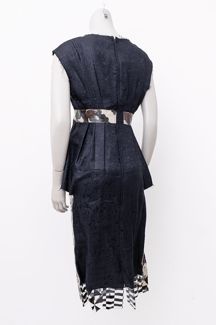 Zwarte jurk Comme des Garçons 2000 met camouflageprint en plastic bies