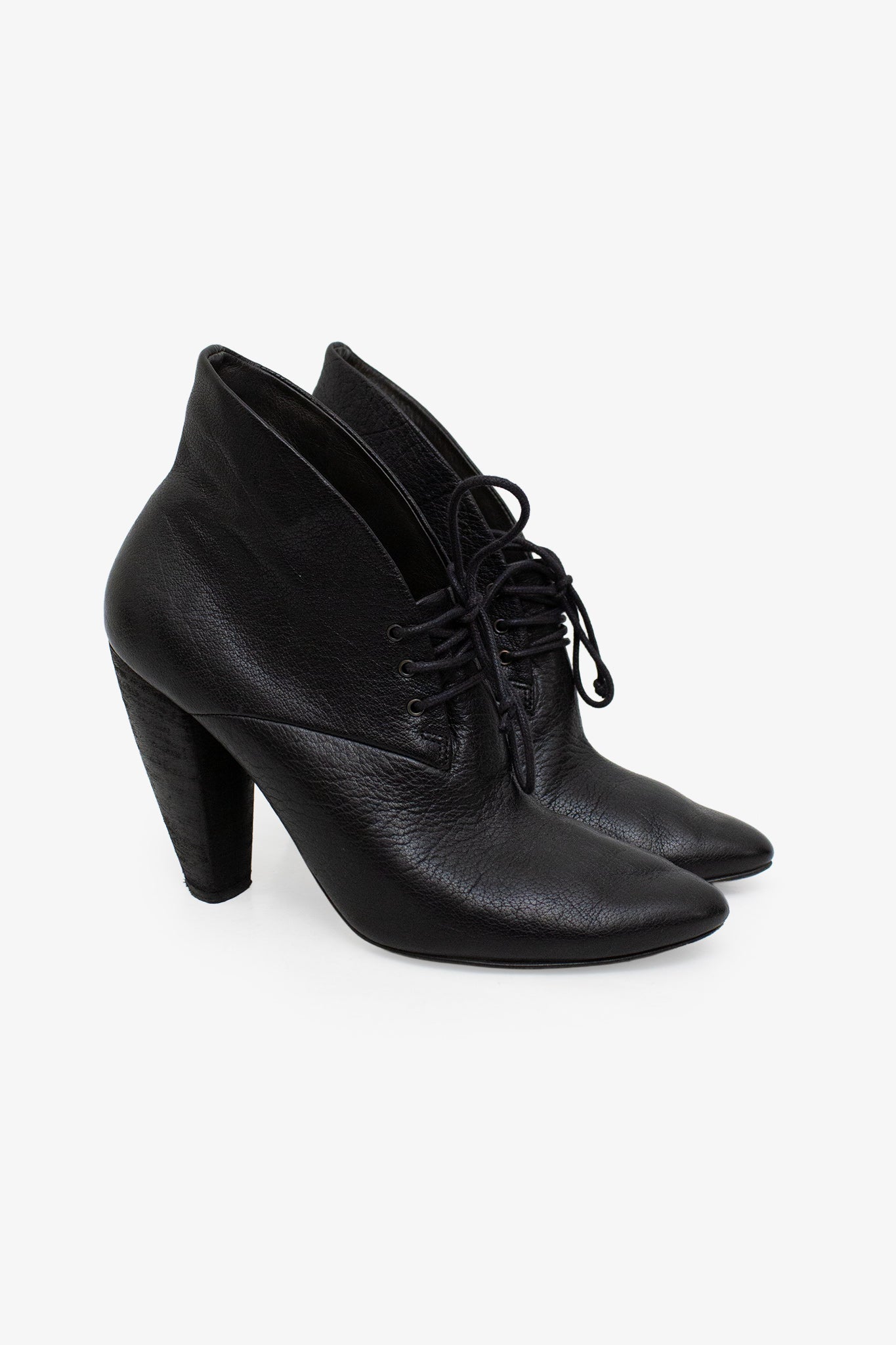 Zwarte leren Marsell veterlaarsjes met hak