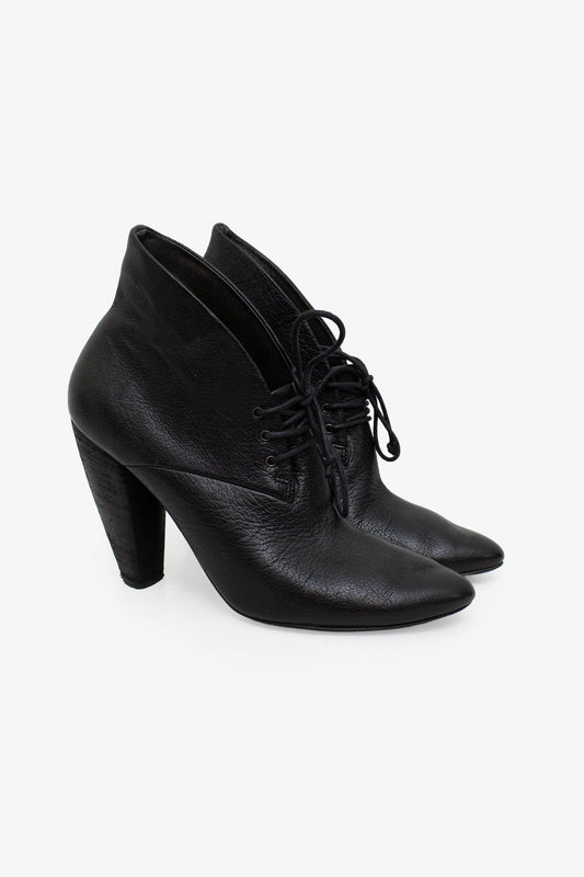 Zwarte leren Marsell veterlaarsjes met hak