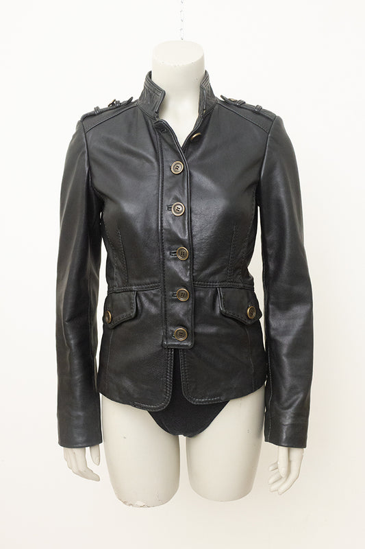 Zwarte leren jas vintage Massimo Dutti