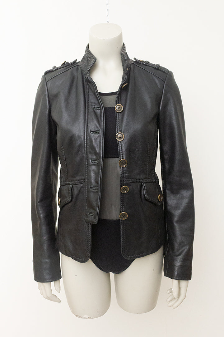 Zwarte leren jas vintage Massimo Dutti