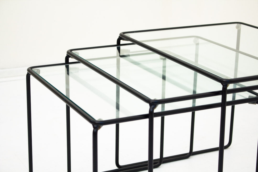 Zwarte mimiset bijzettafels glas en draadstaal
