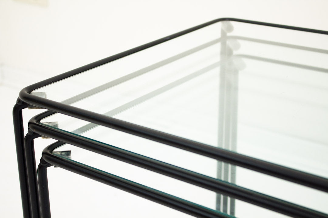 Zwarte mimiset bijzettafels glas en draadstaal
