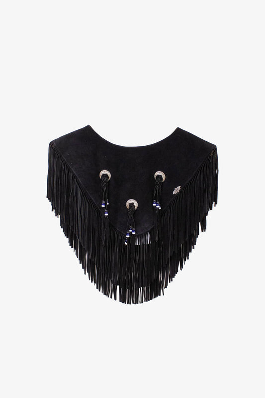 Zwarte suède leer western fringe cape Stars & Stripes