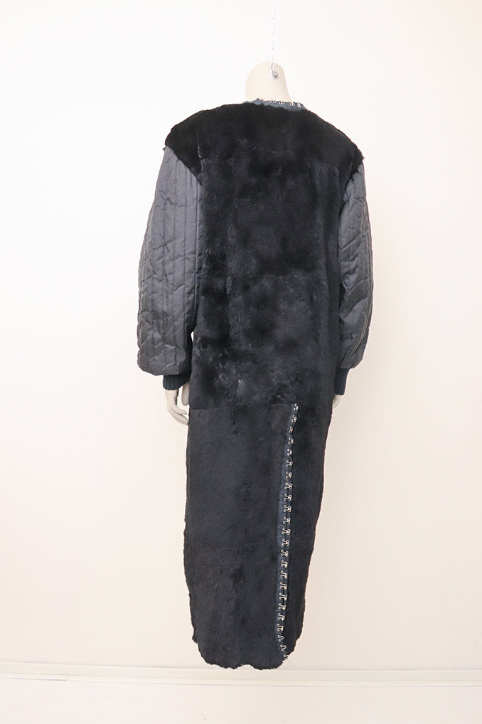 Zwarte vintage Jean Paul Gaultier Junior bontjas met gewatteerde mouwen