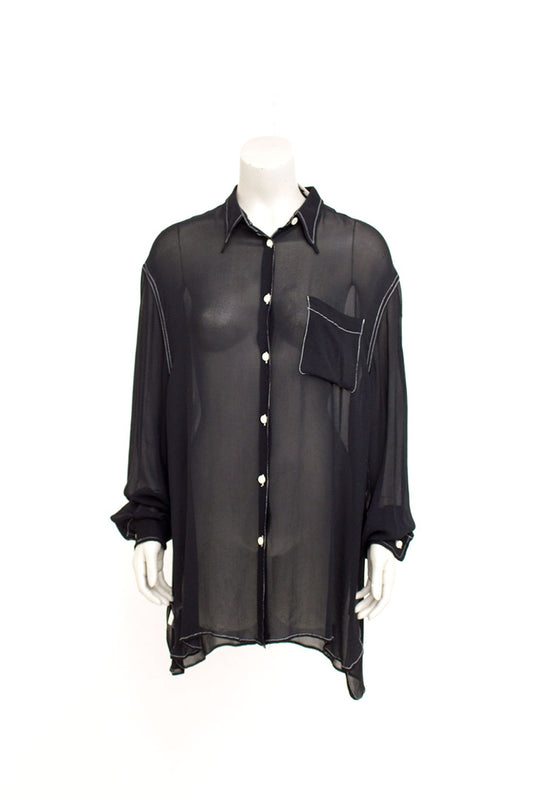Zwarte vintage Junior Gaultier semi-transparante blouse