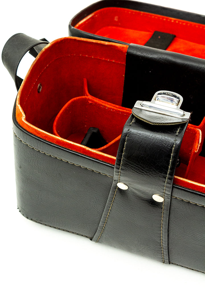 Zwarte vintage cameratas met gesp en schouderband