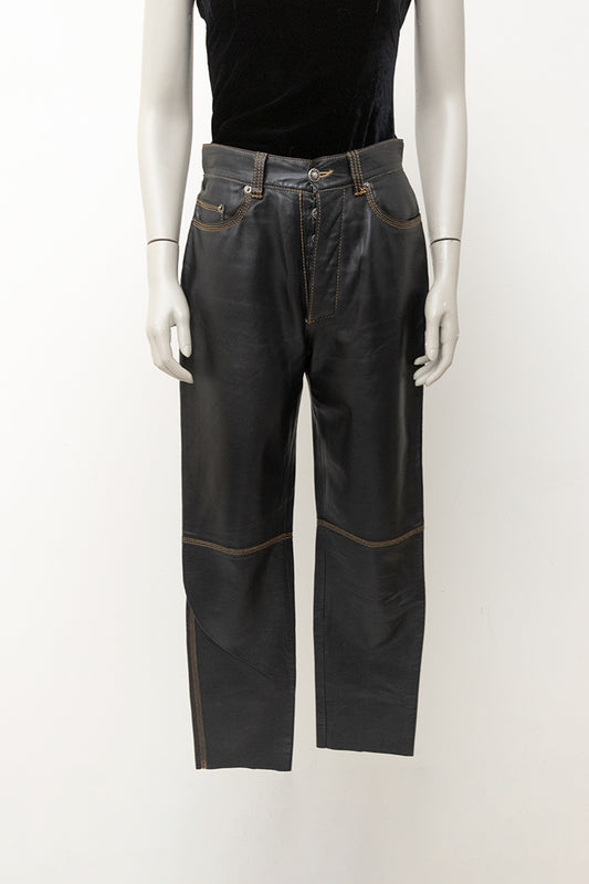 Zwarte vintage leren broek Jean Paul Gaultier