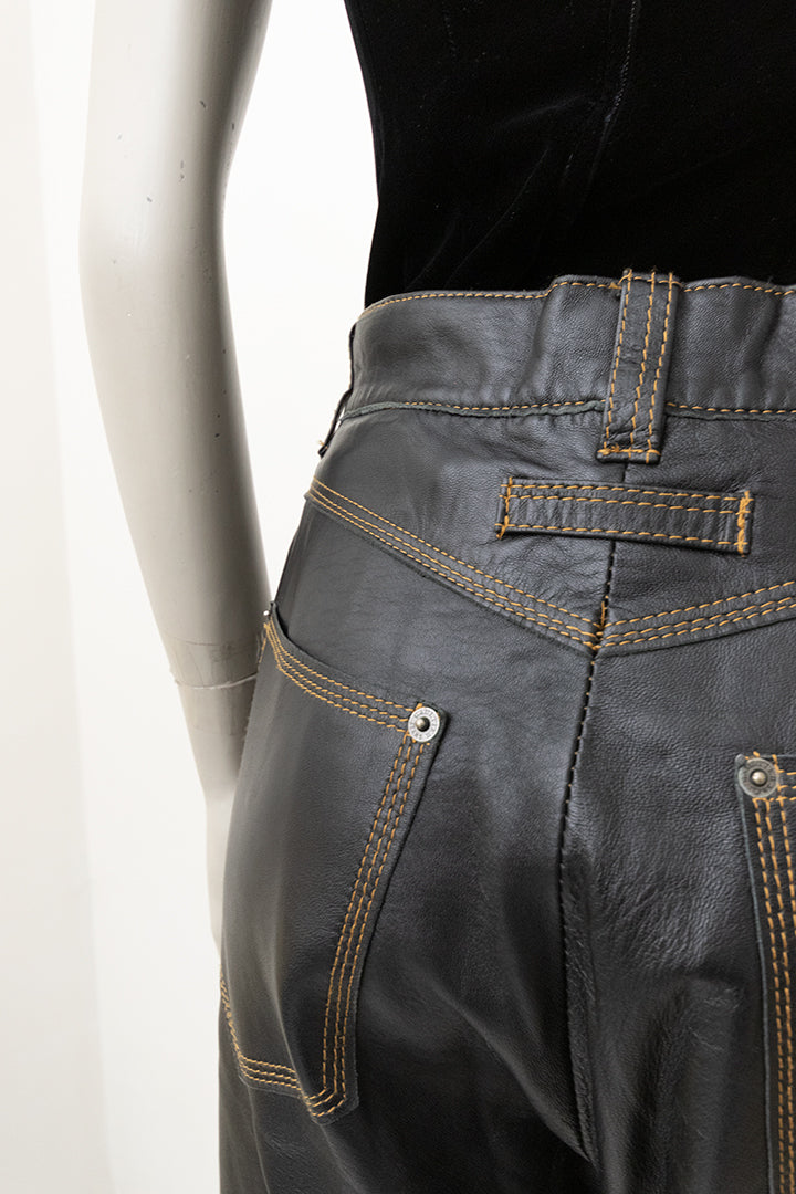Zwarte vintage leren broek Jean Paul Gaultier