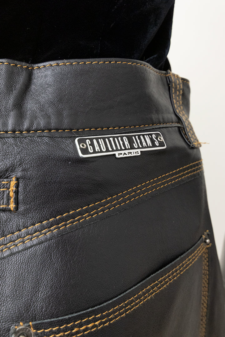 Zwarte vintage leren broek Jean Paul Gaultier