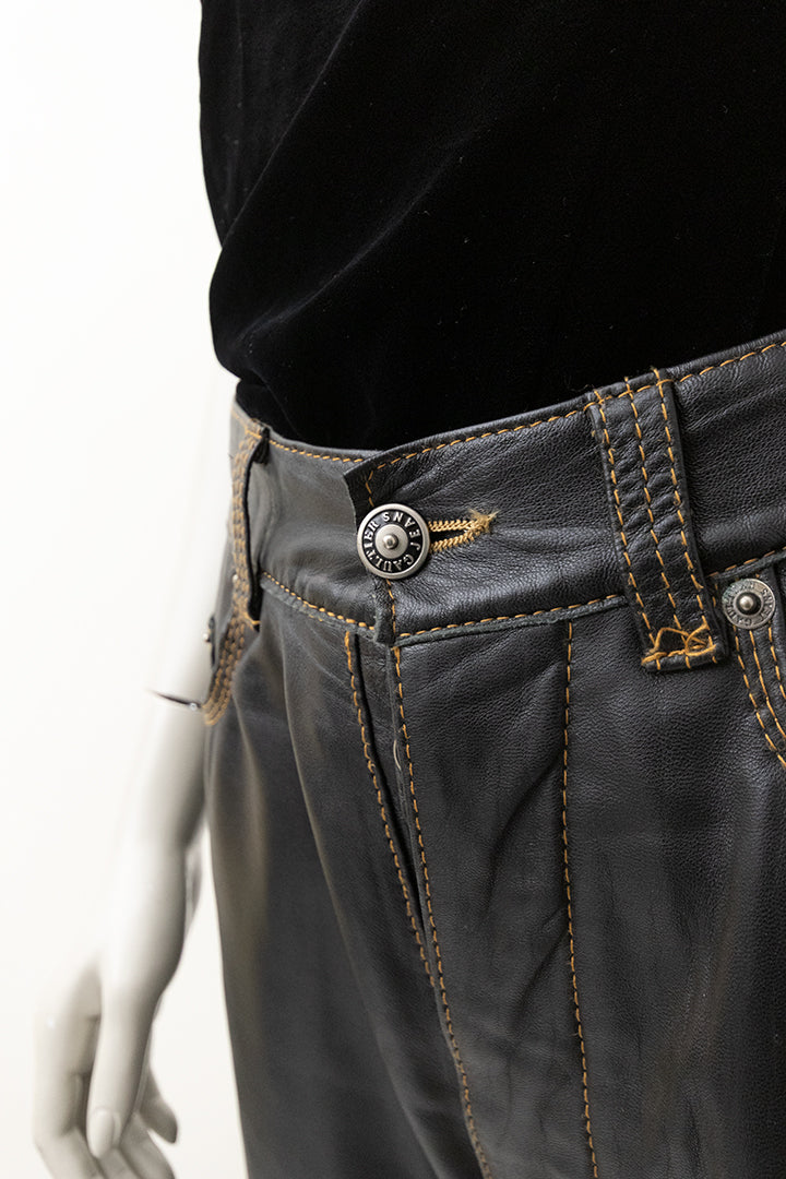 Zwarte vintage leren broek Jean Paul Gaultier