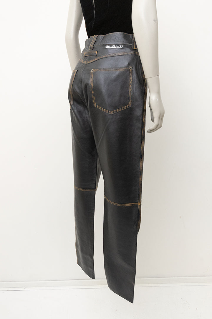 Zwarte vintage leren broek Jean Paul Gaultier