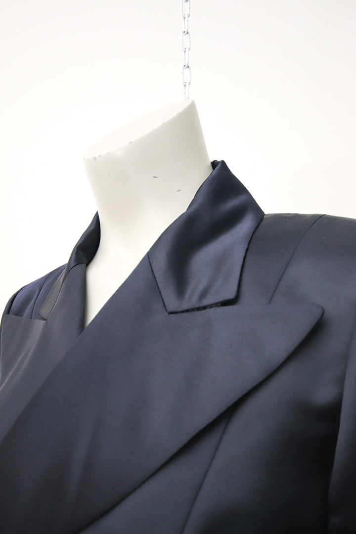Zwarte vintage satijnen blazer met puntig revers Dirk Bikkembergs