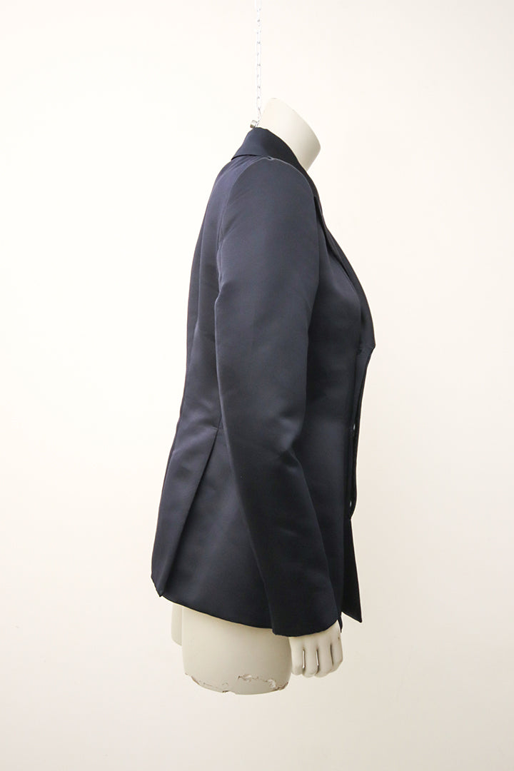 Zwarte vintage satijnen blazer met puntig revers Dirk Bikkembergs