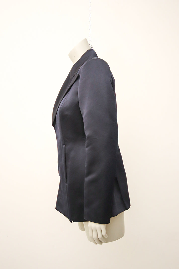 Zwarte vintage satijnen blazer met puntig revers Dirk Bikkembergs