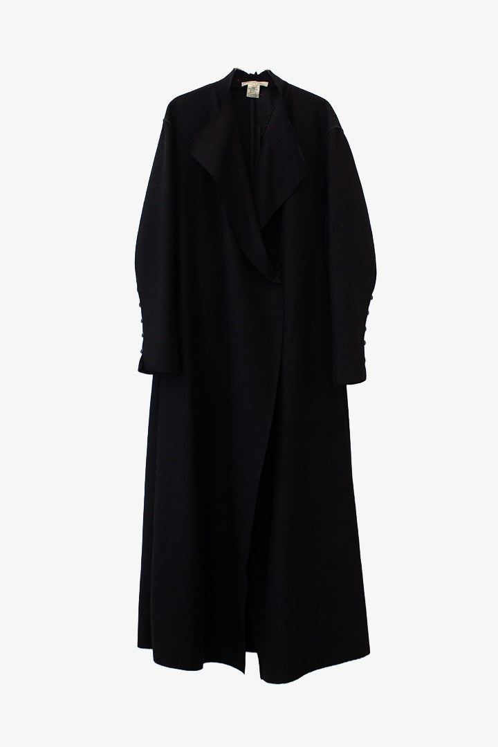 Zwarte wollen Dries van Noten jas knoopjes detail