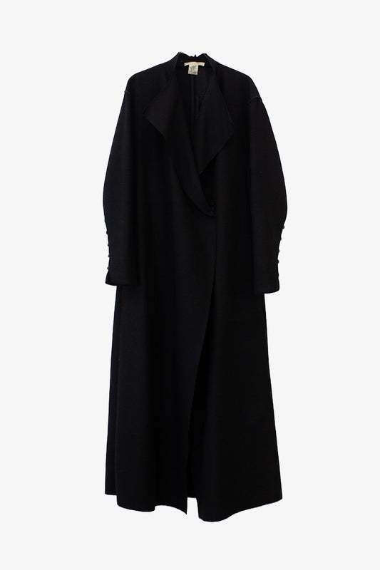 Zwarte wollen Dries van Noten jas knoopjes detail