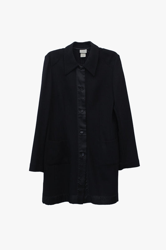 Zwarte wollen Dries van Noten jasje met knopen en satijnen band