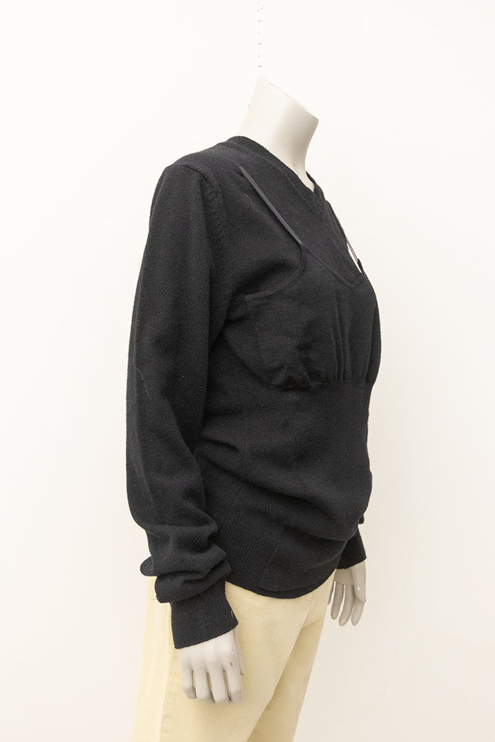 Zwarte wollen trui Comme des Garçons met ingebreide top