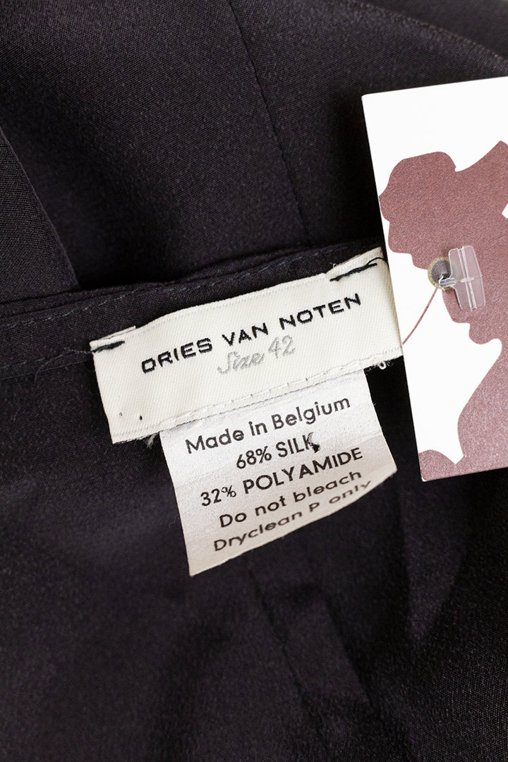 Zwarte zijdemix wikkelrok met rushes Dries van Noten
