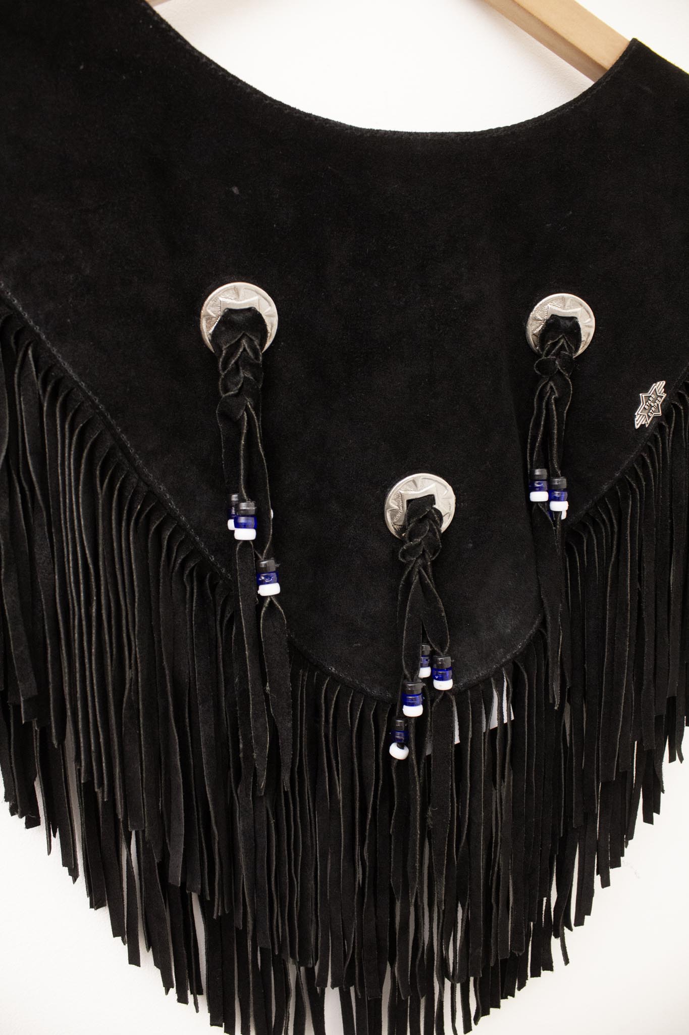 Zwarte suède leer western fringe cape Stars & Stripes