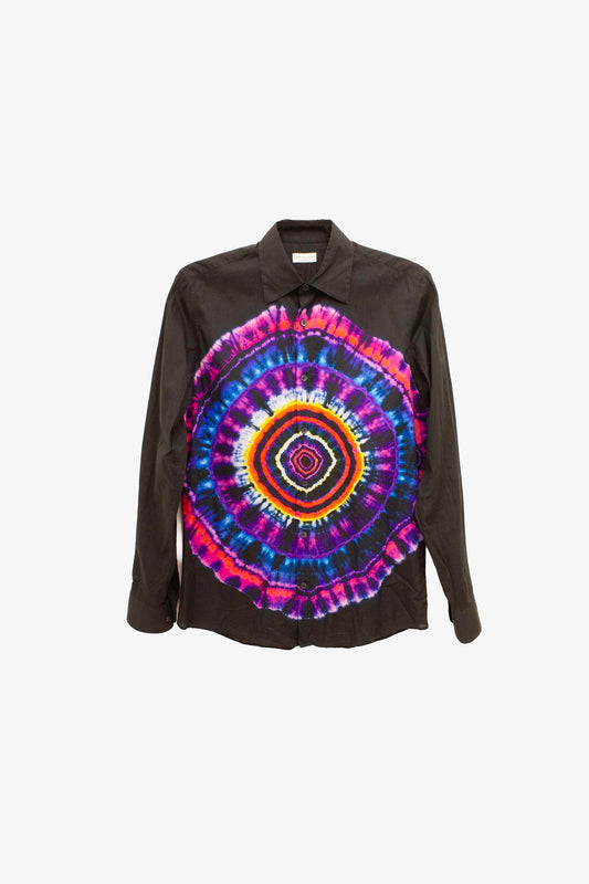 Zwart multicolor Dries van Noten AW19 'Iris' tie dye blouse