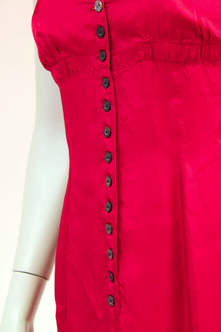 Satijnen cherry rode Dries van Noten jurk met knoopjes
